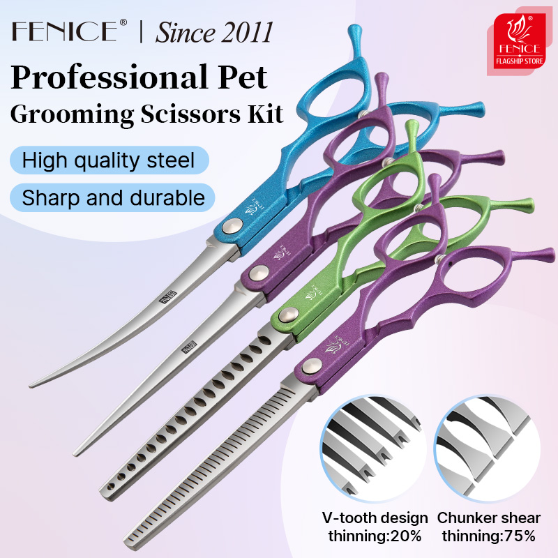 Grooming Scissors - Fenice 6,5-дюймовые красочные прямые изогнутые филировочные